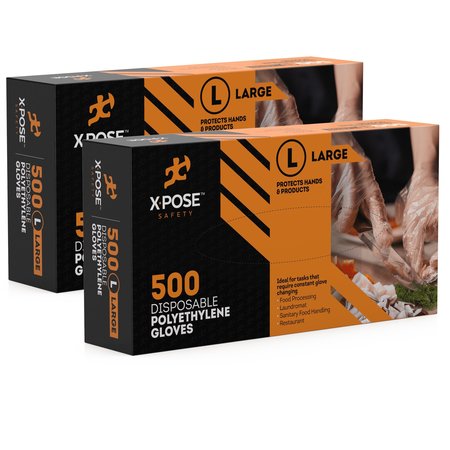 XPOSE SAFETY PG500, Poly Disposable Gloves, Poly, L, 2 PK, Clear PG500L-2-X-S